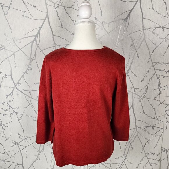 Jones New York Red Linen Cotton Knit Sequin Cutout Cardigan - Picture 4 of 6